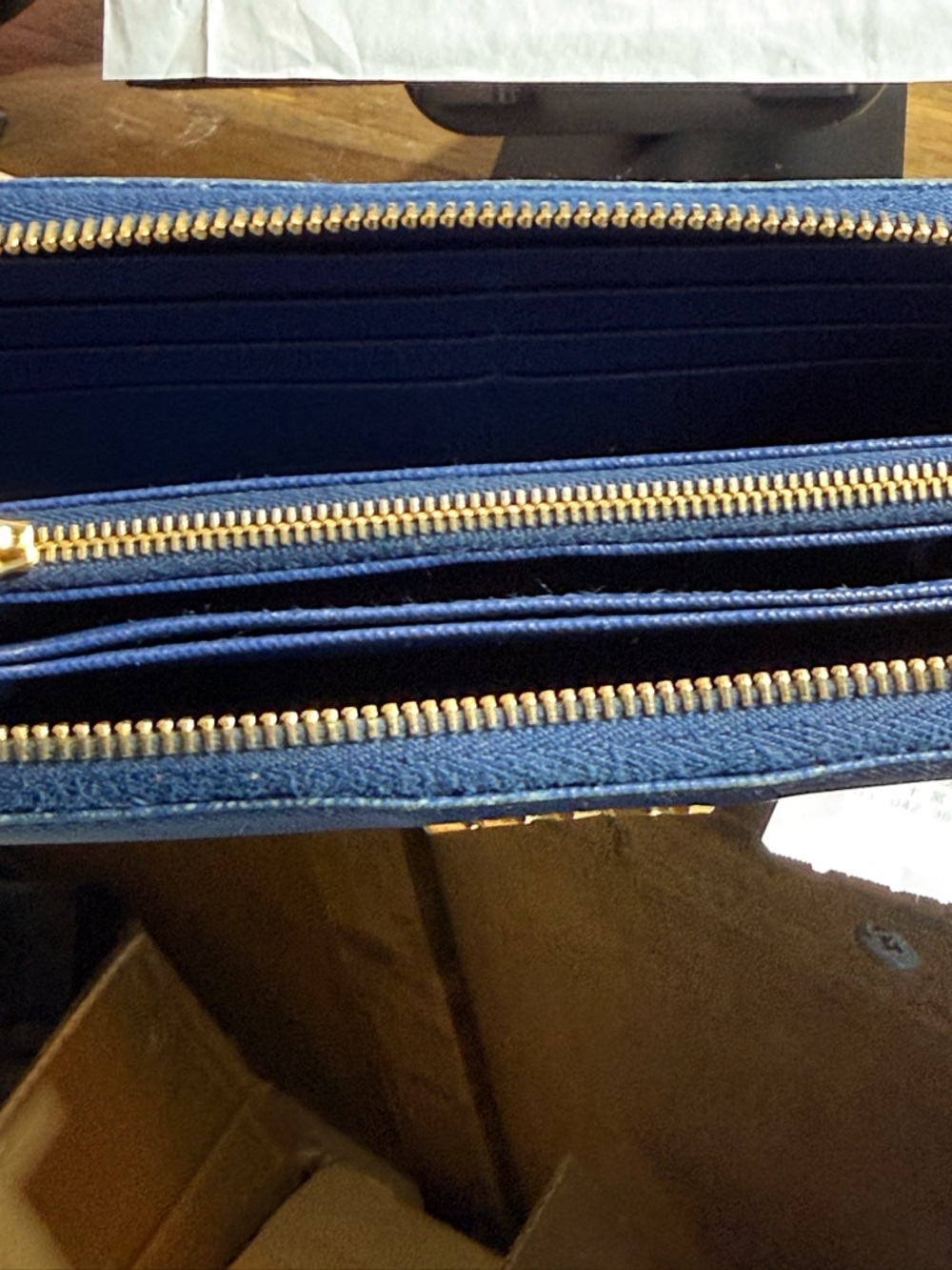Prada Blue Saffiano Leather Zip Wallet with Gold Logo - Picture 15 of 16